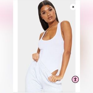 PrettyLittleThing Basic White Cotton Blend Racer Back Bodysuit